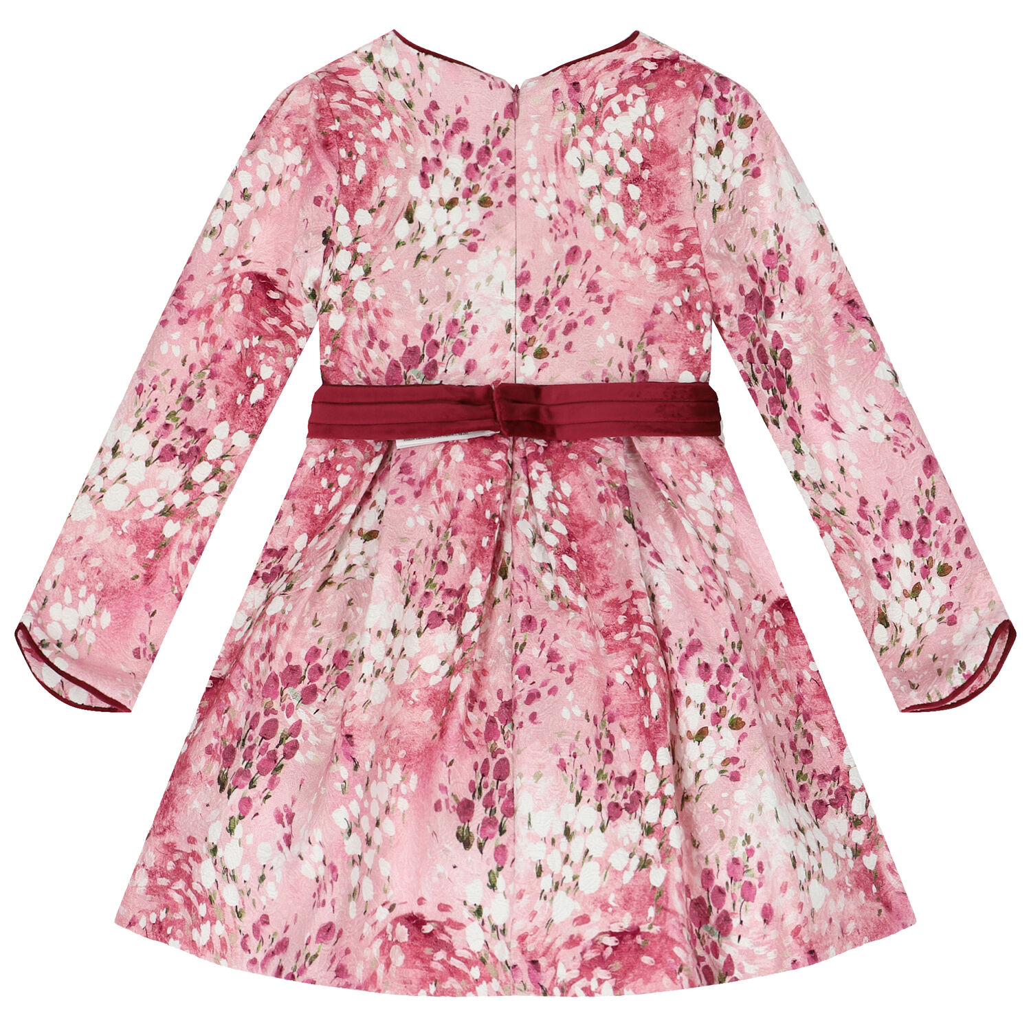 Girls Pink Floral Jacquard Dress, 2, hi-res